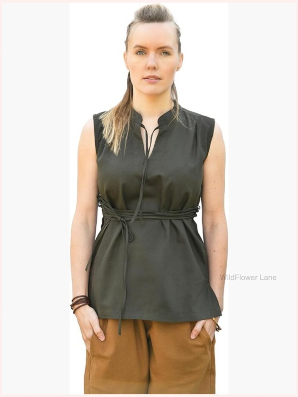 Sleeveless Lace-Up Medieval Tunic Renaissance Blouse for LARP &